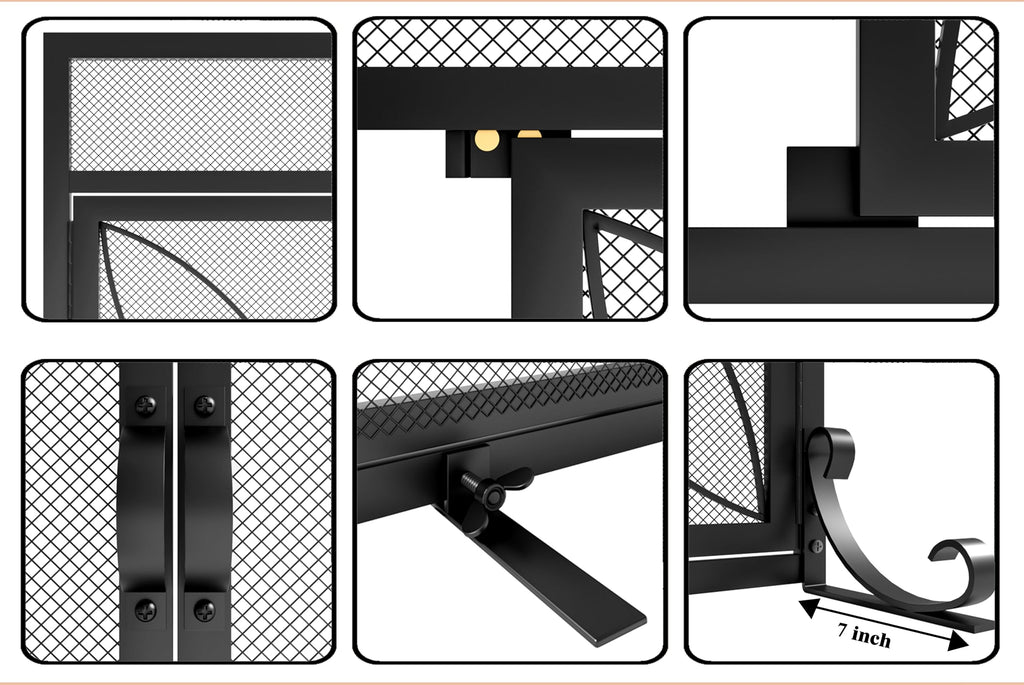 Black Metal Fireplace Screen Magnetic Doors B5036