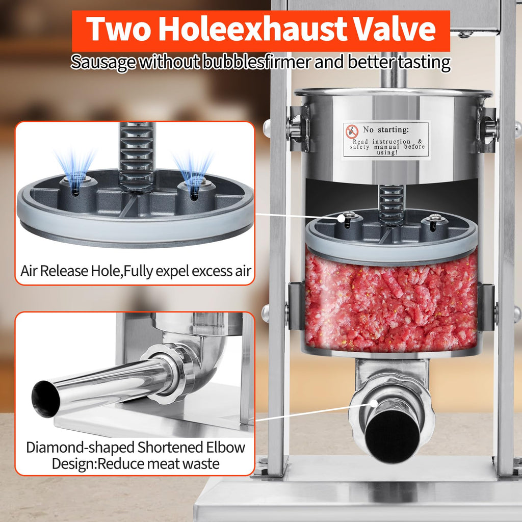 7LBS/3L 304 Stainless Steel Manual Sausage Stuffer with 5 Filling Tubes C2159