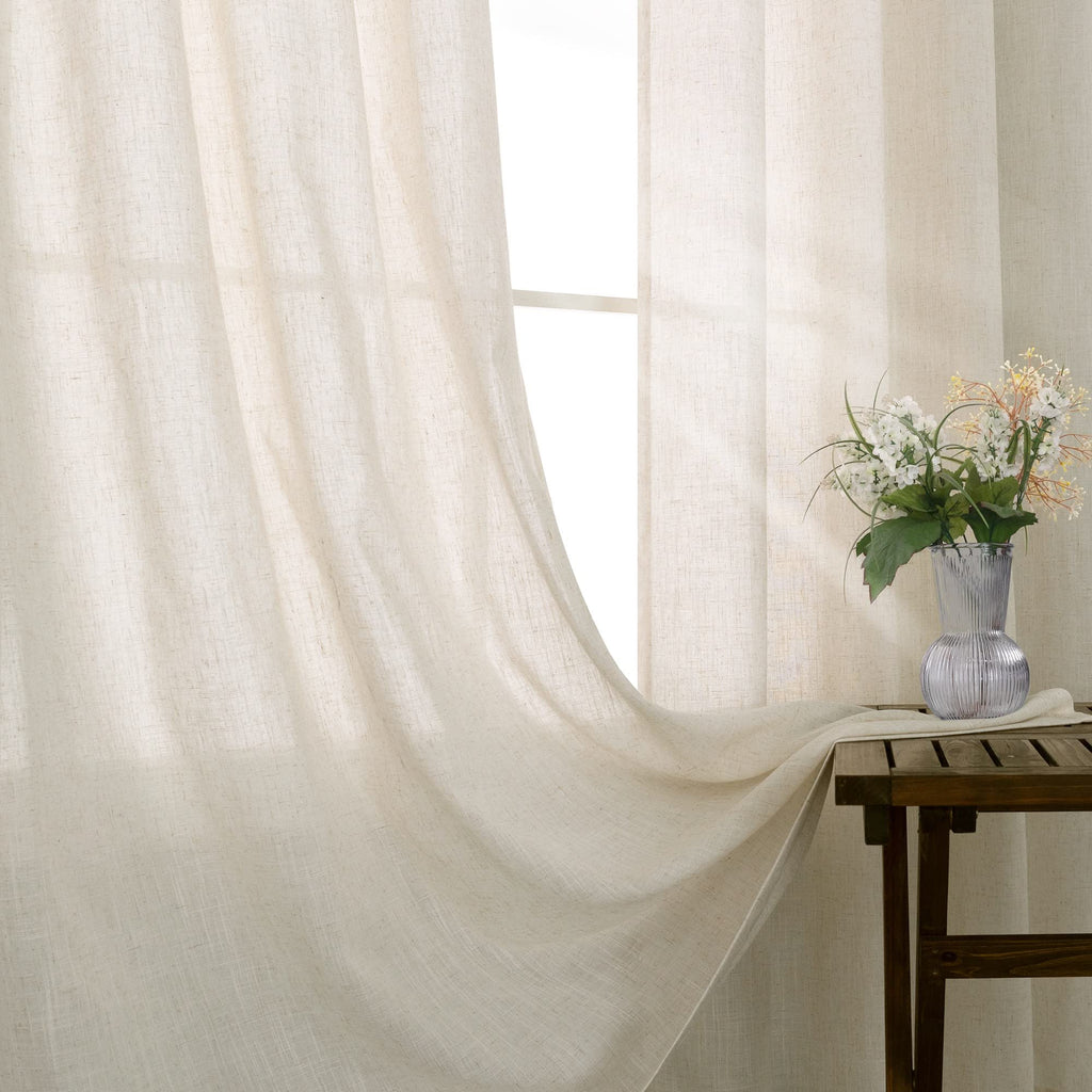 Beige Linen Curtains 2 Panels 84 Inches Long J1315