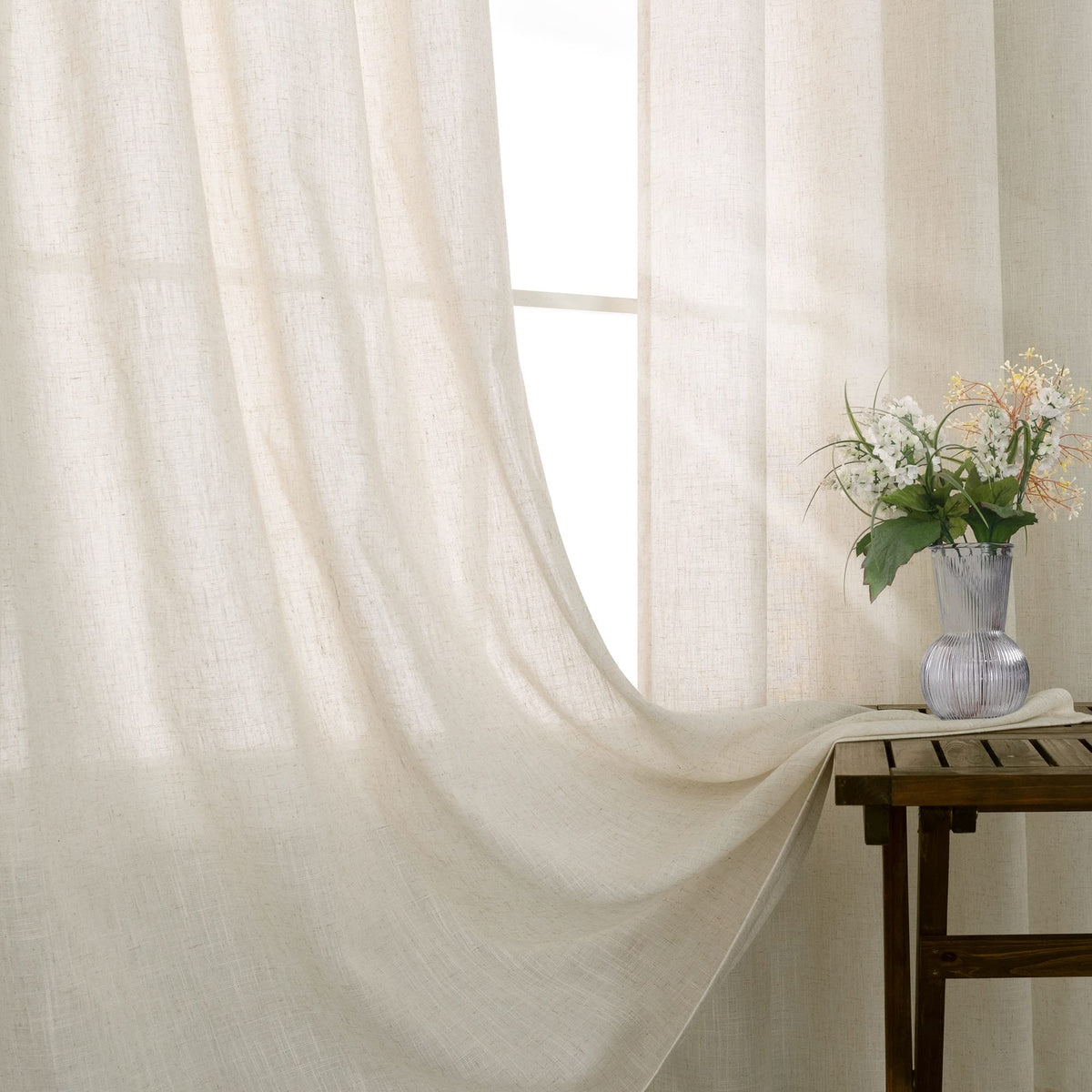 Beige Linen Curtains 2 Panels 84 Inches Long J1315