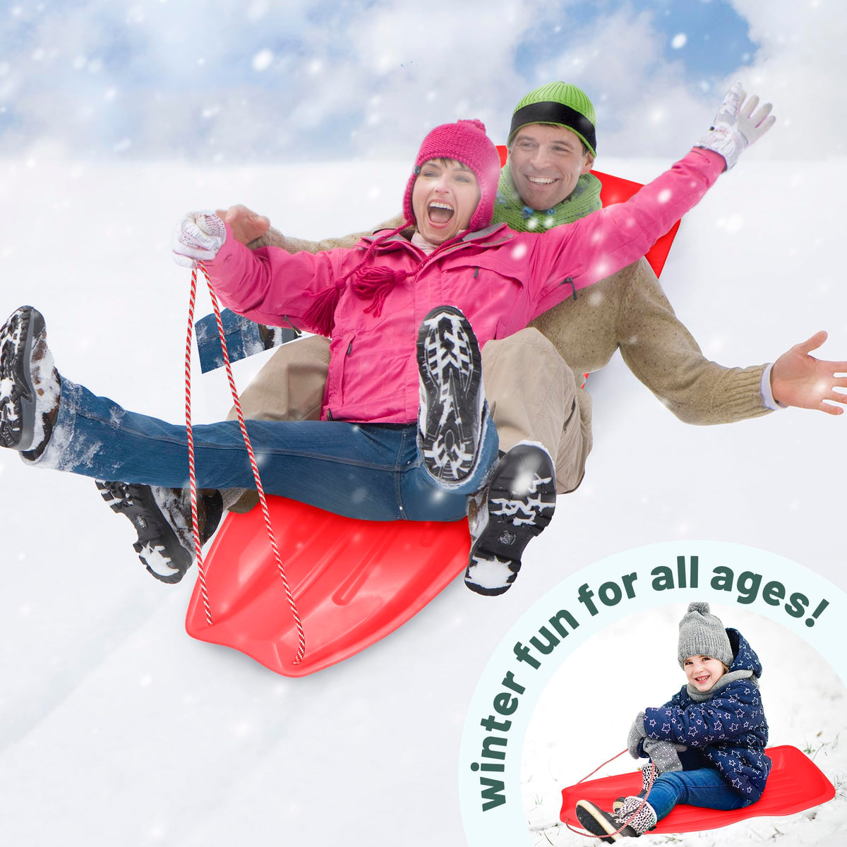 Plastic Toboggan Snow Sled with Pull Rope and Handles N7567
