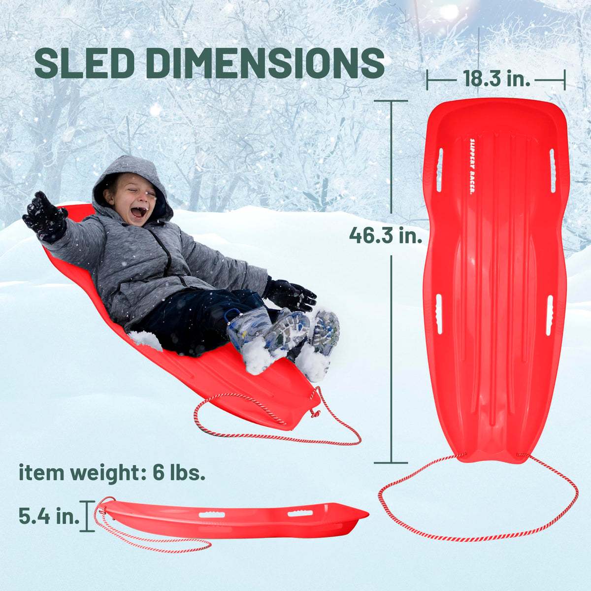Plastic Toboggan Snow Sled with Pull Rope and Handles N7567