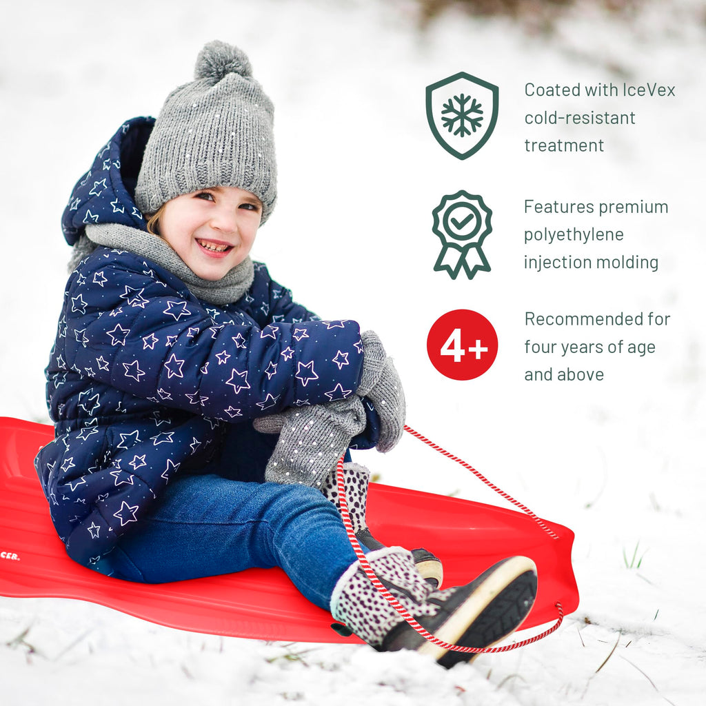 Plastic Toboggan Snow Sled with Pull Rope and Handles N7567