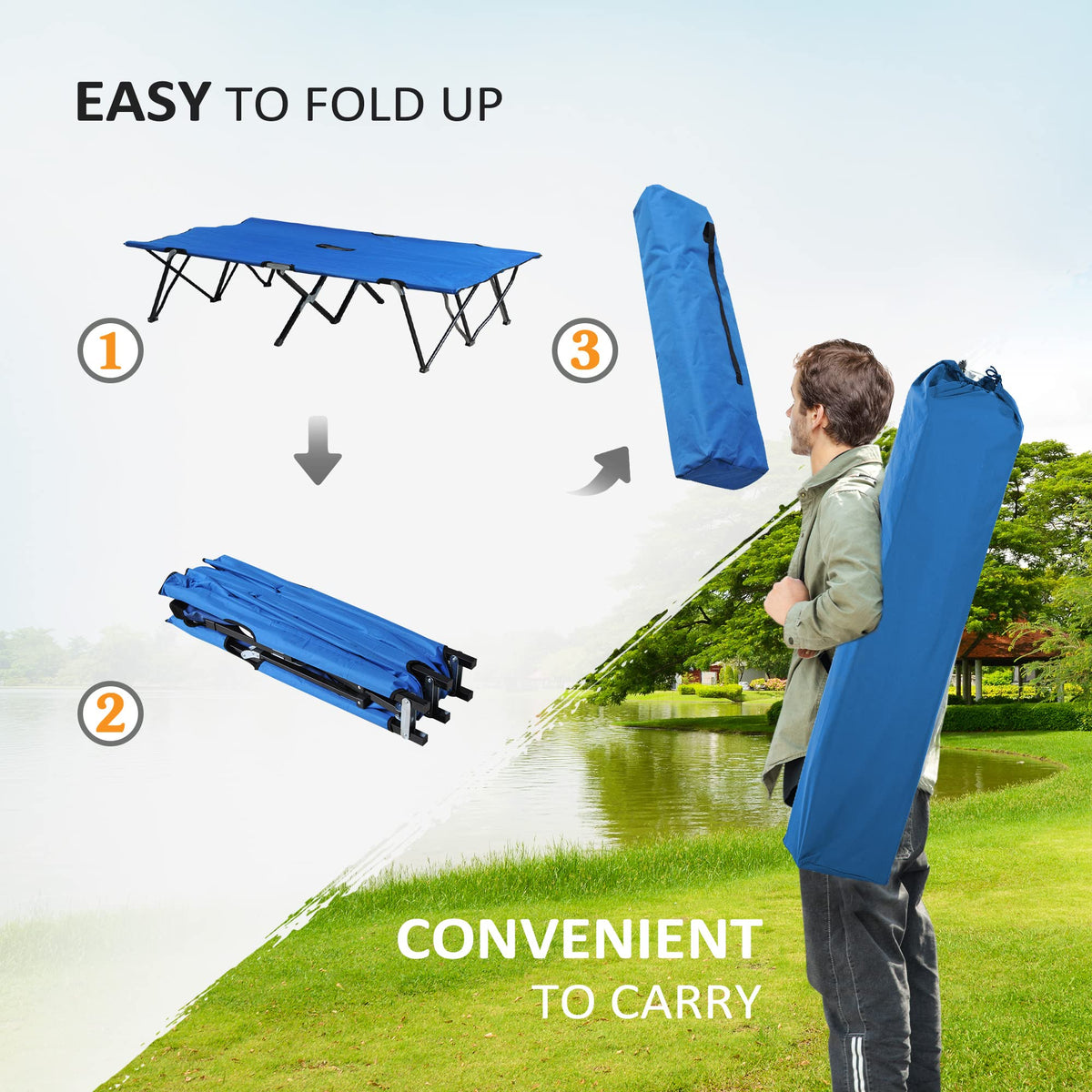 2 Person Folding Camping Cot with Carry Bag I980