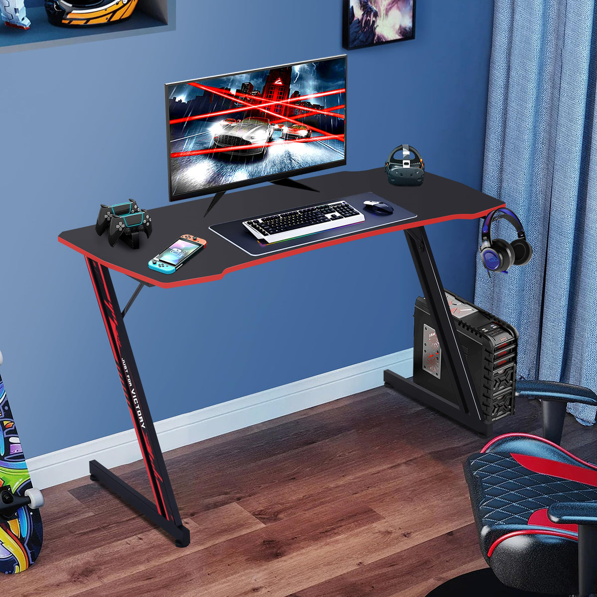 47 Inch Z Shaped Gaming Desk with Headphone Hook P105401