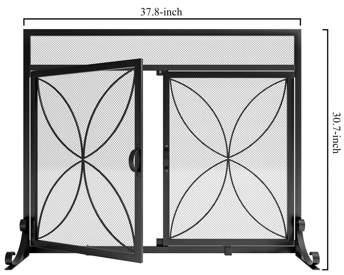 Black Metal Fireplace Screen Magnetic Doors B5036