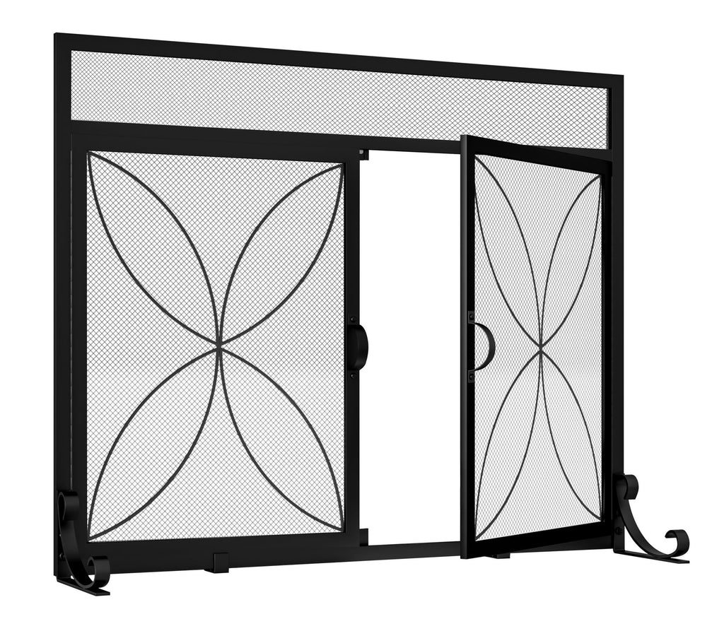 Black Metal Fireplace Screen Magnetic Doors B5036