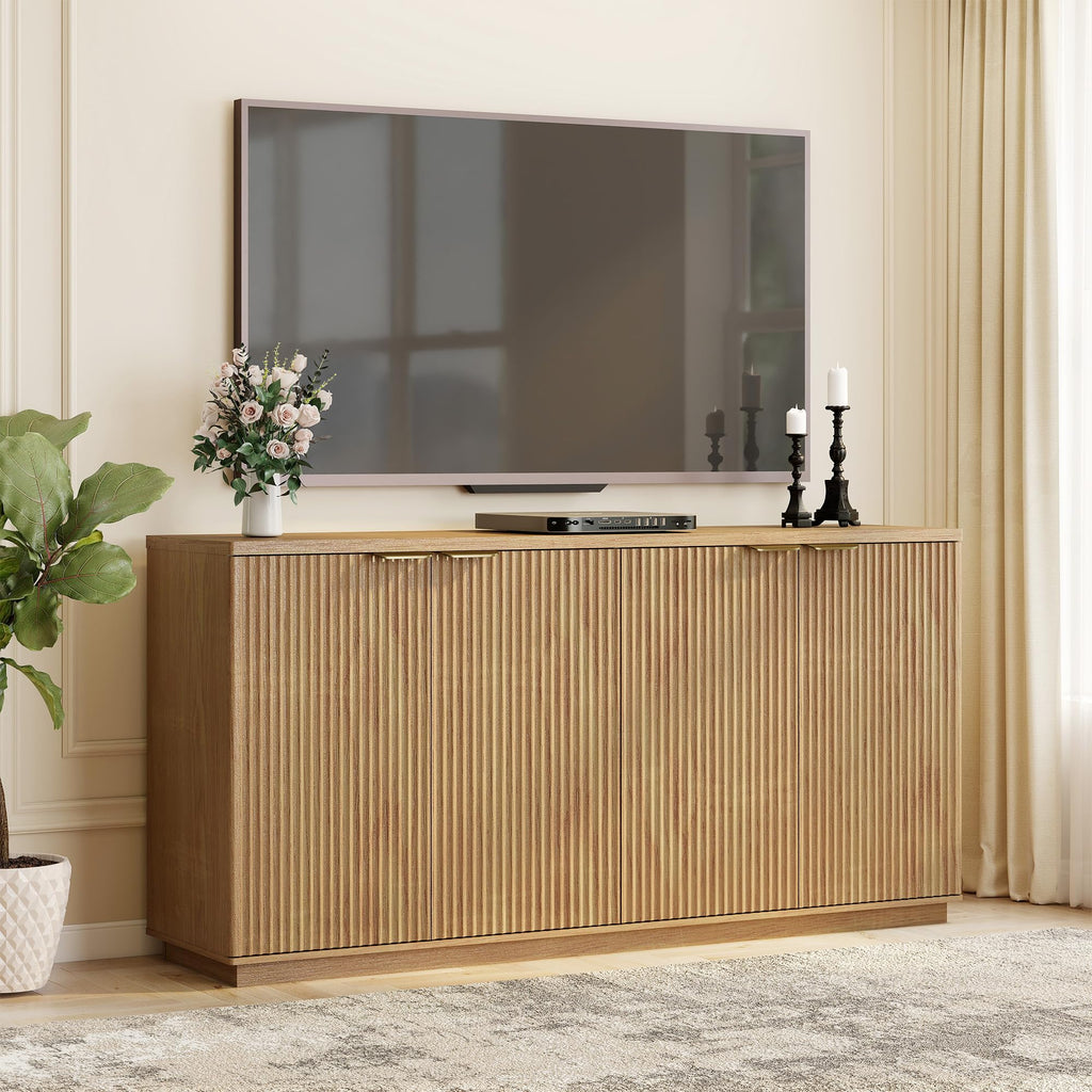Natural Oak Fluted Wooden Sideboard Cabinet with 4 Doors C799