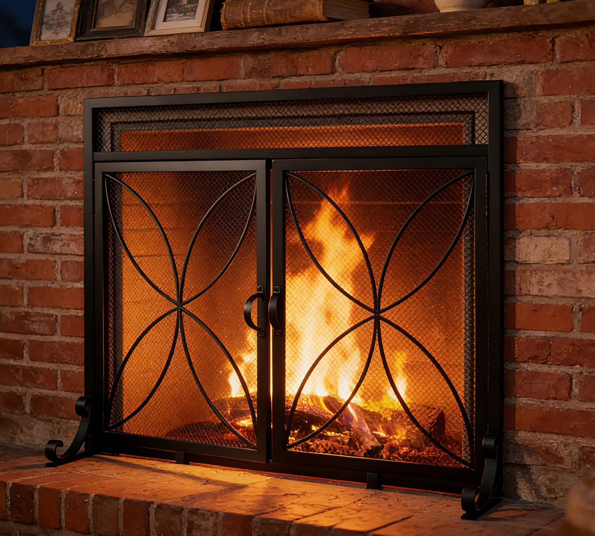 Black Metal Fireplace Screen Magnetic Doors B5036