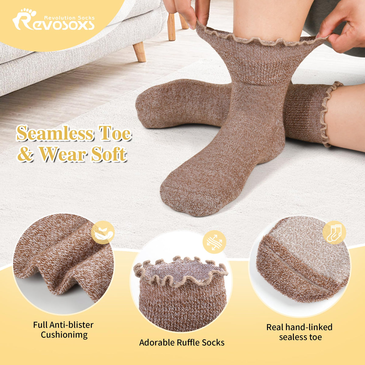 6 Pairs Non Binding Wide Seamless Diabetic Ankle Socks G57968