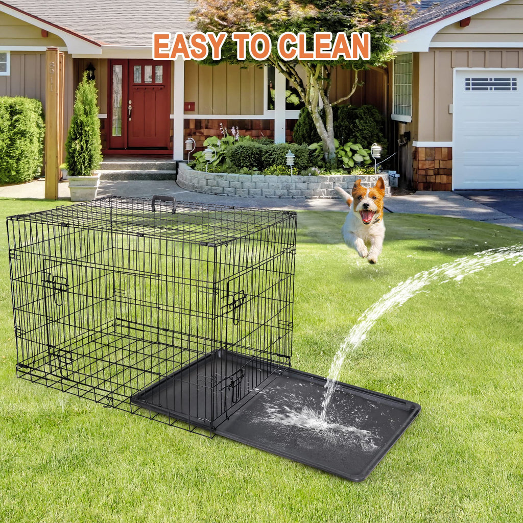 Double Door Folding Metal Wire Dog Crate with Tray F7867
