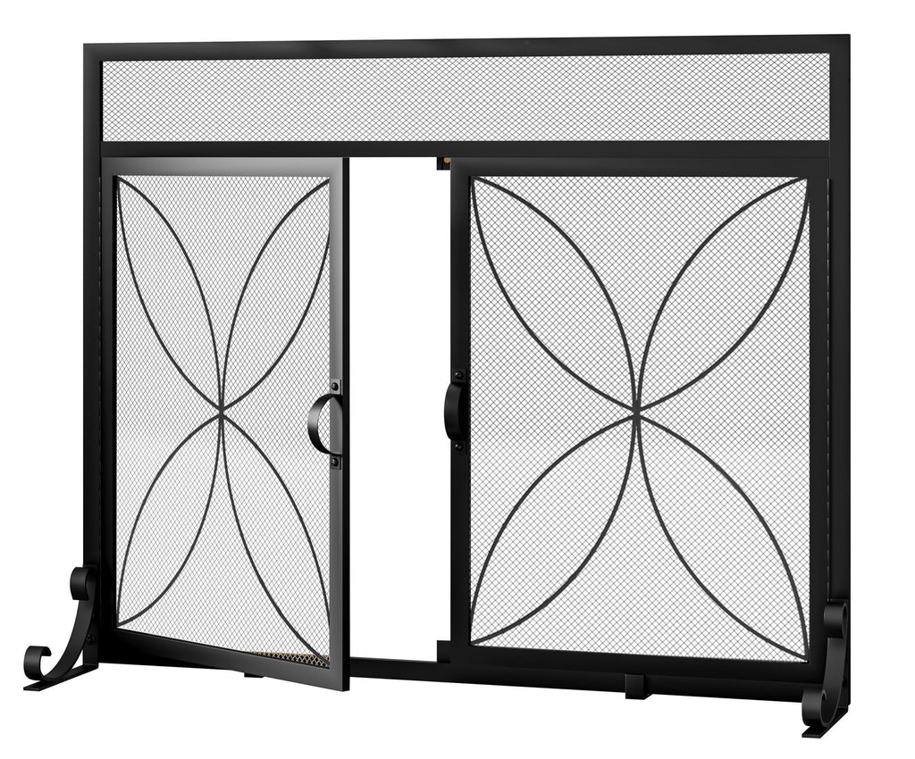 Black Metal Fireplace Screen Magnetic Doors B5036