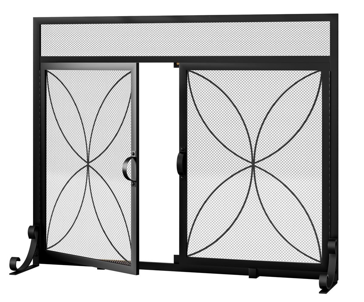 Black Metal Fireplace Screen Magnetic Doors B5036