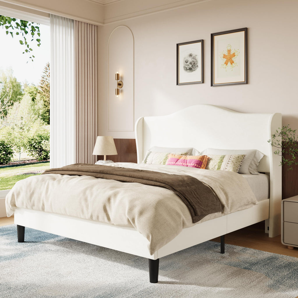 Queen Size Bed Frame with Wingback Headboard L120434