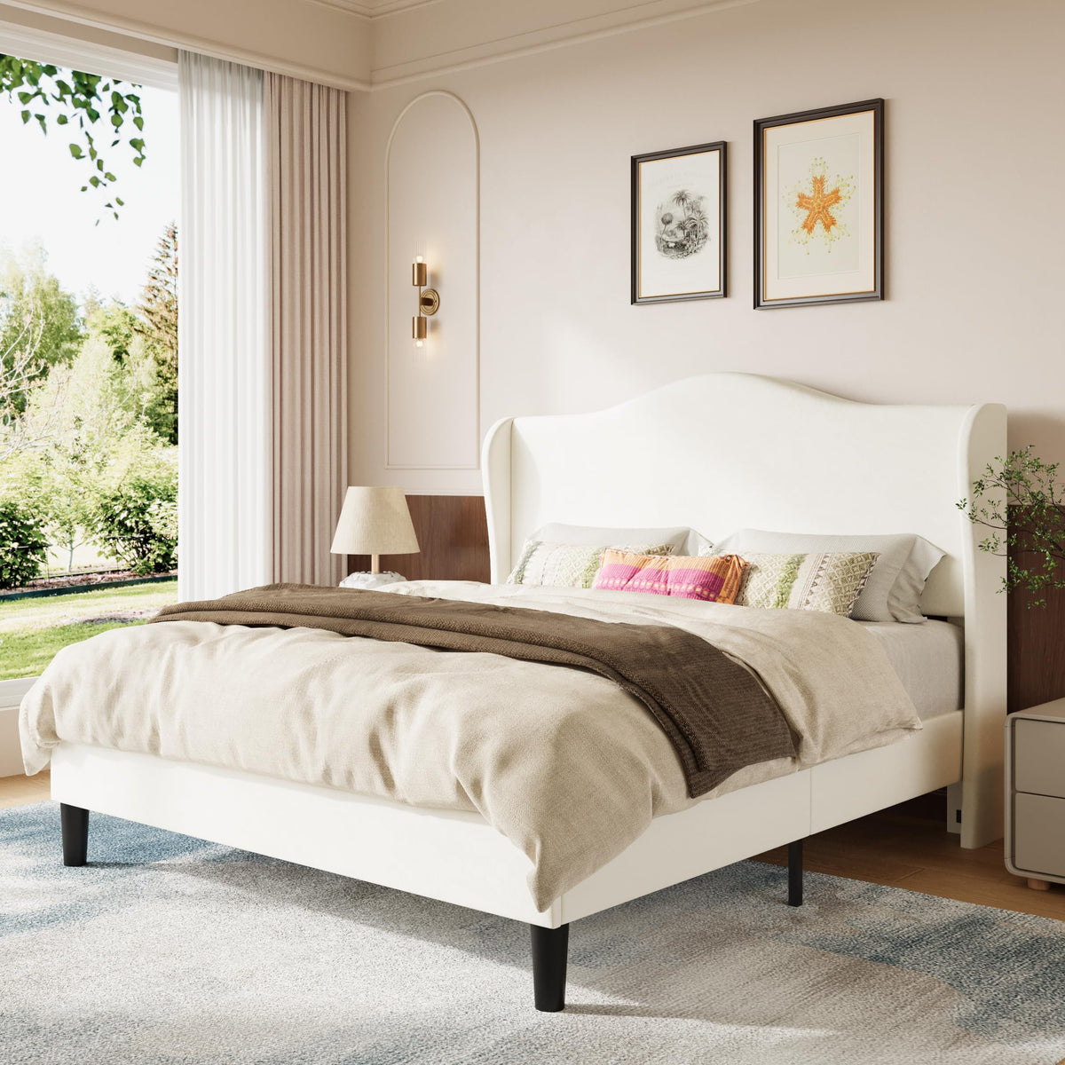 Queen Size Bed Frame with Wingback Headboard L120434