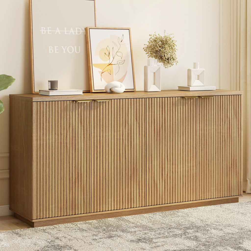 Natural Oak Fluted Wooden Sideboard Cabinet with 4 Doors C799