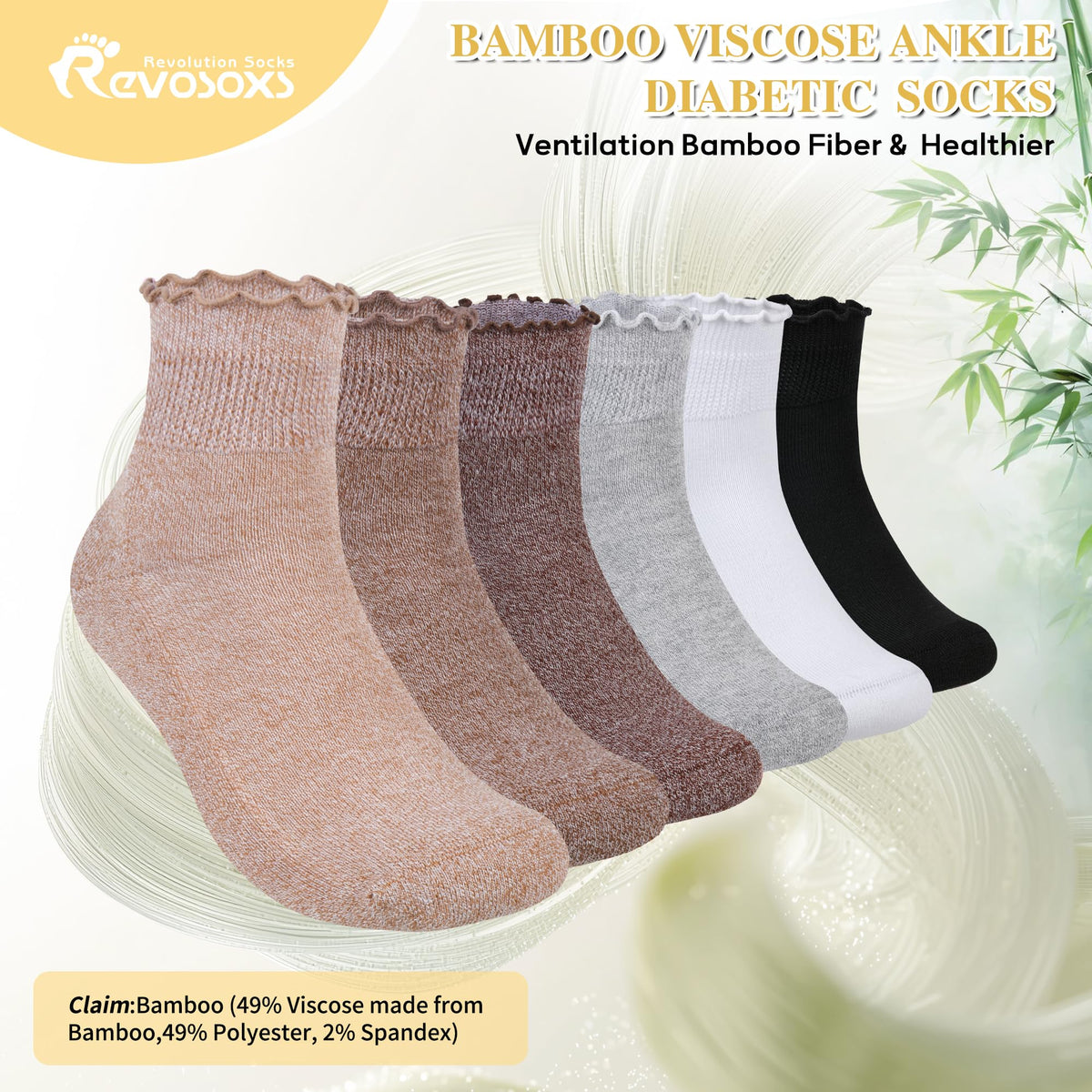 6 Pairs Non Binding Wide Seamless Diabetic Ankle Socks G57968