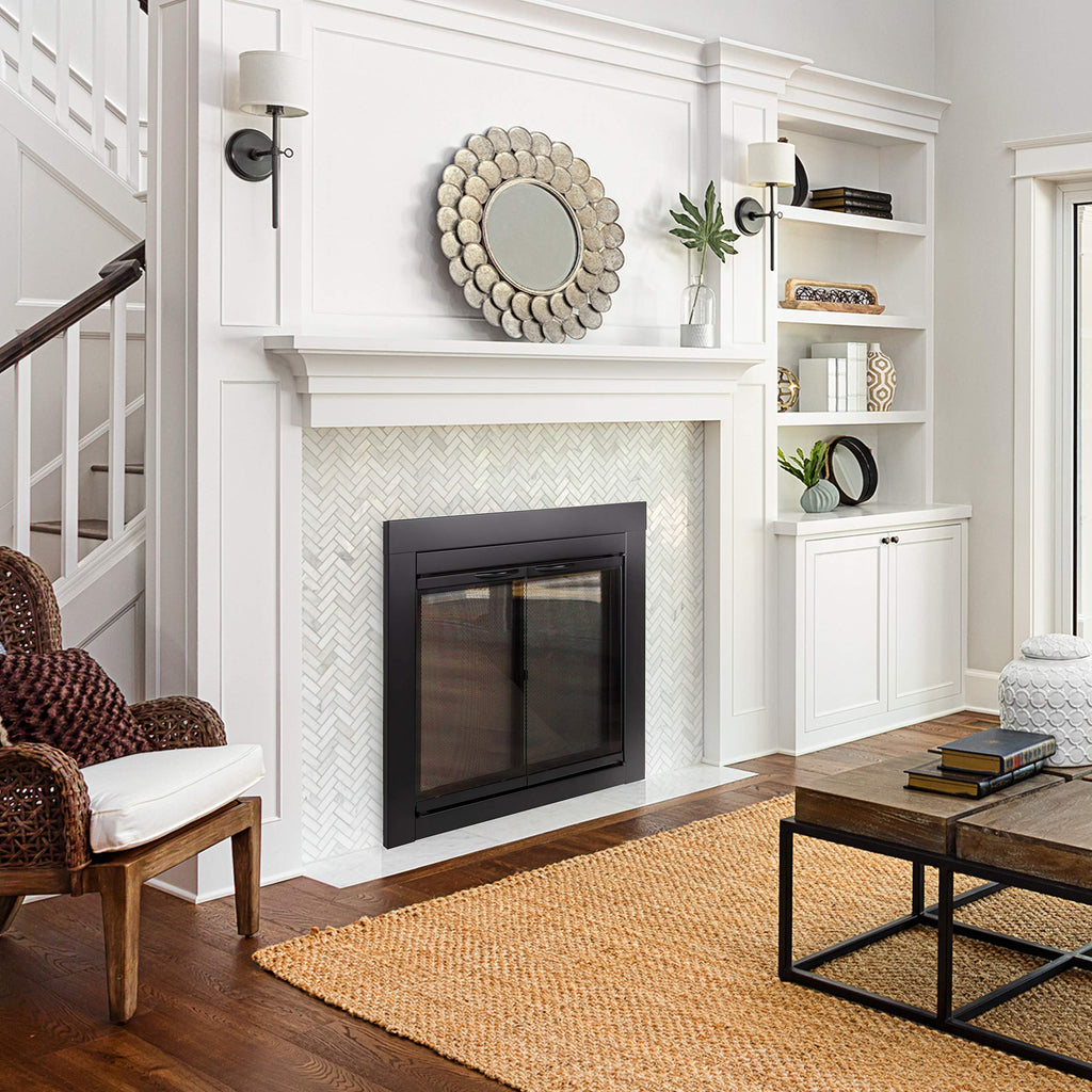 Black Small Fireplace Glass Door F20352