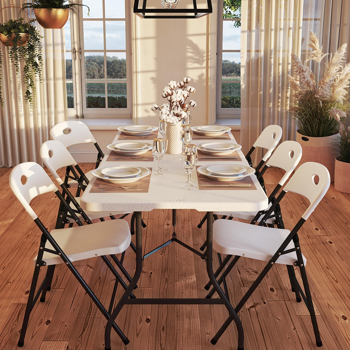 6ft White Blow Molded Folding Table U8435